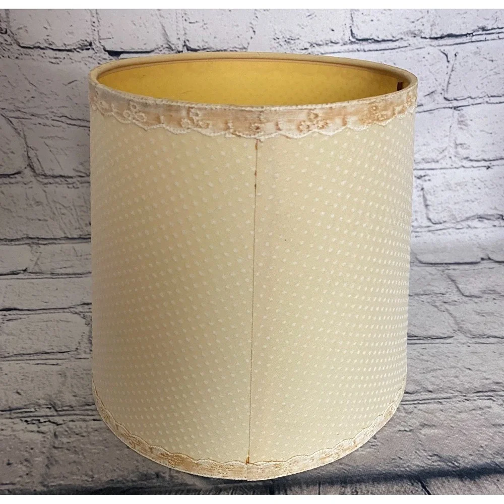 NWT Vtg Roseart Cream Subtle Polka Dot Lace MCM‎ Boudoir Drum Lampshade 8x7.25